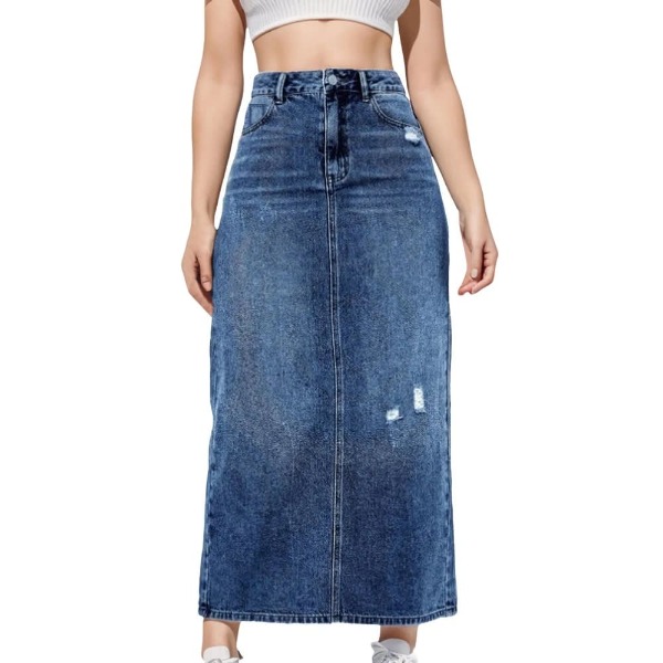 2023 Women's High Waist Denim Straight Skirt - Office Lady Black/Blue Midi Jean Skirt